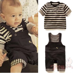2012 Summer for children parents mounted men and baby overalls new cotton stripe two piece suit