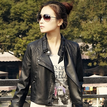 夕唯 2012春装皮衣外套短款女皮衣大码 黑色机车夹克11B2063A