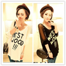 夏装新款 女装短袖雪纺t恤 字母宽松雪纺衫 宽松大码胖mm短袖T恤