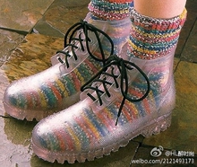 RainbowStory包邮 时尚透明水晶厚底马丁靴雨鞋雨靴男女情侣款