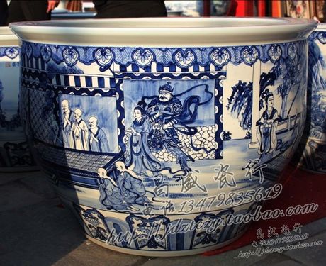 景德镇陶瓷鱼缸 瓷器金鱼缸 手绘青花特大鱼缸