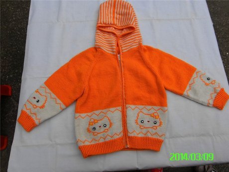 皇冠纯手工<em>编织</em>羊<em>毛衣</em>儿童<em>带拉链</em>开衫<em>毛衣</em>猫咪