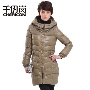  千仞岗女士羽绒服时尚轻薄连帽修身中长款C-722