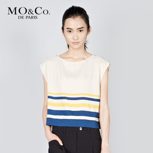MO&Co.摩安珂 夏装 女装 M112SHT19 休闲风宽松条纹衬衫