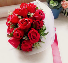 特价2011新款韩式红色新娘手捧花花球 20朵红玫瑰手花送一对胸花