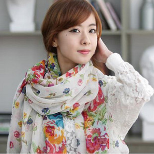 田园风碎花围巾超长...
