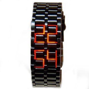  韩版新款熔岩LED手表时尚创意链条手表 蓝灯红灯光能情侣手链表