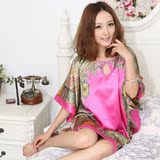 2010新款夏装 外贸韩版宫廷风仿真丝睡衣长款 时尚圆领家居服女