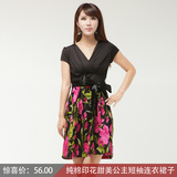 新品2012新款女装高品质女装韩版纯棉印花甜美公主短袖连衣裙子