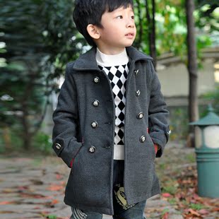  童装 学院男童毛呢大衣 儿童保暖外套 儿童呢子大衣 秋冬装新款