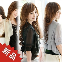 2012夏装短款薄外套新款小开衫韩版女装大码防晒衣披肩雪纺衫夏季