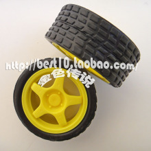 65*26*扁孔径5.3 轮毂橡胶车轮胎 DIY 巡线车配件 机器人模型
