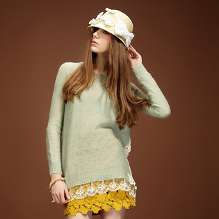 Empty pockets of four demon [ELF SACK] ~ small seaside city spring clothing hem lace vintage knitted sweater