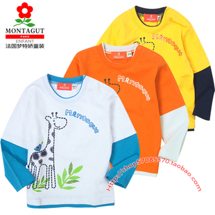  热卖 正品梦特娇 儿童纯棉长袖T恤 男童 女童 假两件套长袖T恤