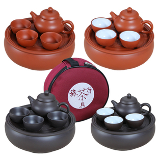 紫砂功夫茶壶包套装(包套装)旅行便携茶具，车载旅游茶具整套泡茶陶瓷小茶具