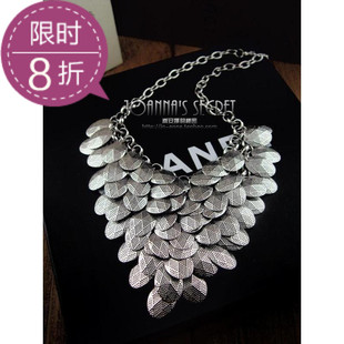  进口欧美风复古金银色金属叶子流苏男女中性颈链项链锁骨链饰品
