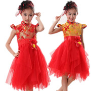 2022新女童(新女童)春夏，中国风民族旗袍蓬蓬，表演礼服蕾丝连衣裙公主裙