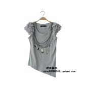 Counter to the original single ● delicate chiffon petal sleeves flash diamond necklace pattern cotton T-shirt 0.12kg