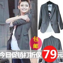 2012春装新款<span class=H>韩版</span>大s同款女士中长款大码小西服修身小西装外套女