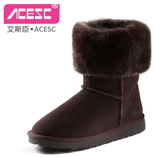  Acesc艾斯臣 雪地靴清仓 女 棉靴牛皮女靴子牛筋底冬靴男女鞋子