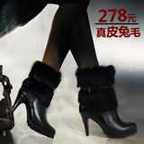 迪狐2012新款春靴  兔毛高跟靴  春靴 中筒靴 真皮单靴 兔毛短靴