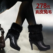 迪狐2012新款春靴  兔毛高跟靴  春靴 中筒靴 真皮单靴 兔毛短靴