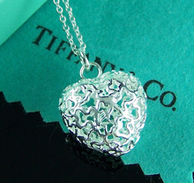 tiffany / colgante de collar de Tiffany hueco corazón collar de plata de ley 925 con forma de corazón dos