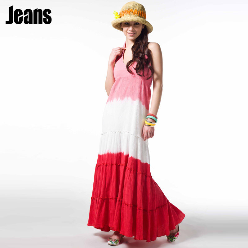 太平鸟女装 <span class=H>JEANS</span>系列渐变挂脖连衣裙AL1120861