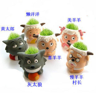 喜羊羊 喜洋洋 家族 草娃娃 迷你植物盆景盆栽 淘气郎青草种植