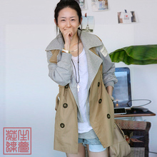 【庄生正品】韩版春秋外套双排扣双领假两件长款 大码女风衣 8838