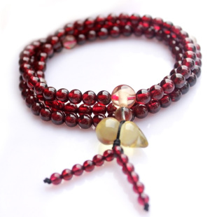  正品酒红石榴石 108 佛珠手链 本命年 情人节礼物 天然水晶饰品女