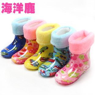  包邮正品海洋鹿儿童雨鞋 宝宝雨靴保暖加绒内胆可脱卸水鞋男女童