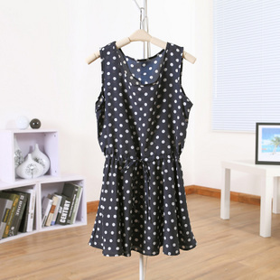 vivi小妹 2012新夏 腰部抽带蓝底白点无袖雪纺