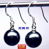朴实清新的艳丽！9.5正圆黑色天然珍珠 925纯银耳环 超低价！