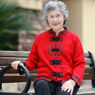  爱妈美新款中老年服装 富贵妈妈装 高档羊毛衫外套*9252