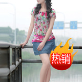 碎花雪纺拼接 2010夏装新款 韩版牛仔连衣裙 波西米亚