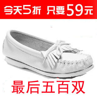 厚底 牛皮 minnetonka 迷你唐卡小白鞋豆豆鞋真皮女平底流苏单鞋
