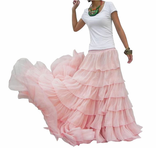 原创[粉红色的回忆]粉红蛋糕雪纺长裙半身裙拖地夏装雪纺大摆裙