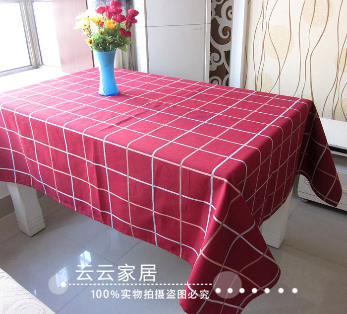 欧若拉宜家餐桌布欧式纯棉绛红格子茶几桌布布艺桌巾台布桌垫包邮