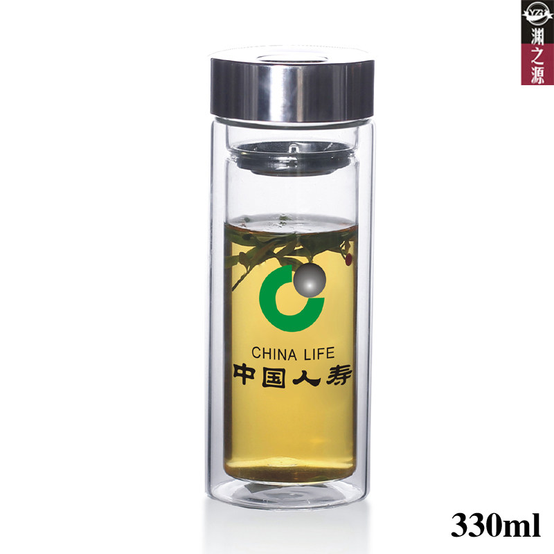 渊之源定做中国人寿保险，广告杯，双层玻璃杯，礼品杯，记念品
