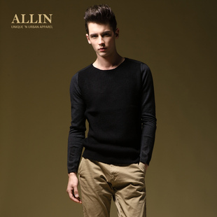  ALLIN秋装新品男装毛衣 韩版修身男士薄款线衫圆领针织衫潮男外套