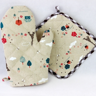加厚布艺微波炉隔热手套两件套