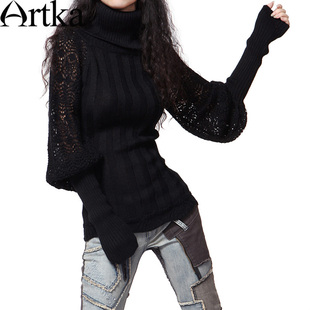  闪发!搭配购!Artka阿卡*冬装镂空宫廷袖翻领针织衫四色入YB10827Q