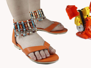  人字拖 女童鞋夹趾串珠大童儿童凉鞋公主鞋女罗马鱼嘴韩版