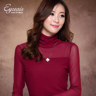 <em>女士</em>小衫2014新款 高领网纱<em>打底衫</em>女 长袖<em>春秋</em>