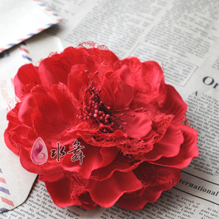  水舞 凝香 大红色韩式新娘蕾丝花朵发饰结婚头饰婚纱配饰海边边夹