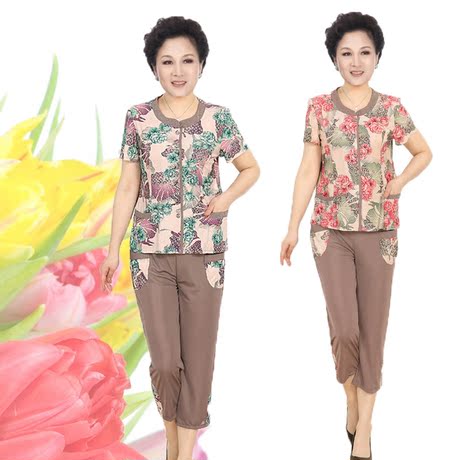 中老年女装夏季套装妈妈装短袖<em>开衫中年女士</em>上