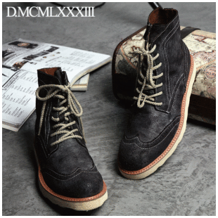  秋冬韩版潮流时尚系带高帮鞋 男式真皮靴子 英伦休闲短靴 牛仔靴