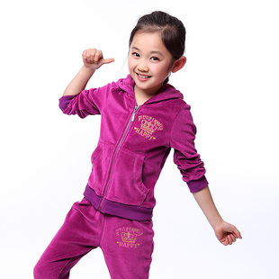 2014春秋装新款 女童装 休闲运动天鹅绒儿童套装
