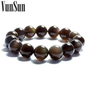  VunSun 本命年转运手串天然水晶饰品 颗颗带眼冰种黑曜石手链男女